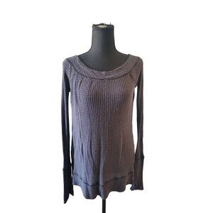 We The Free Gray Waffle Knit Long Sleeve Top Size XS  Long Line 90's Y2K Casual